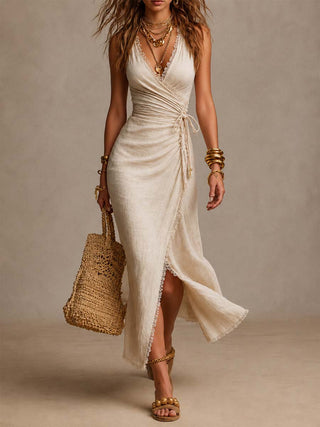 Alix | Robe midi en lin et dentelle