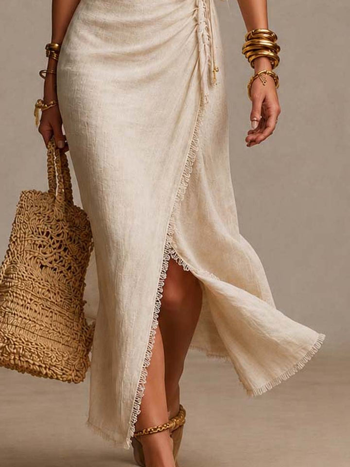 Alix | Robe midi en lin et dentelle