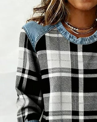 Nina | Chemise à carreaux et empiècement en jean