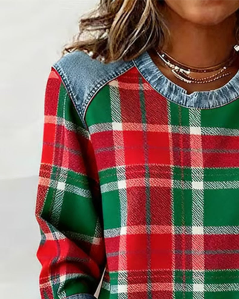Nina | Chemise à carreaux et empiècement en jean