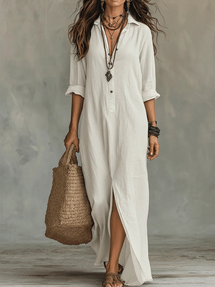 Daphné | Robe longue noire boutonnée