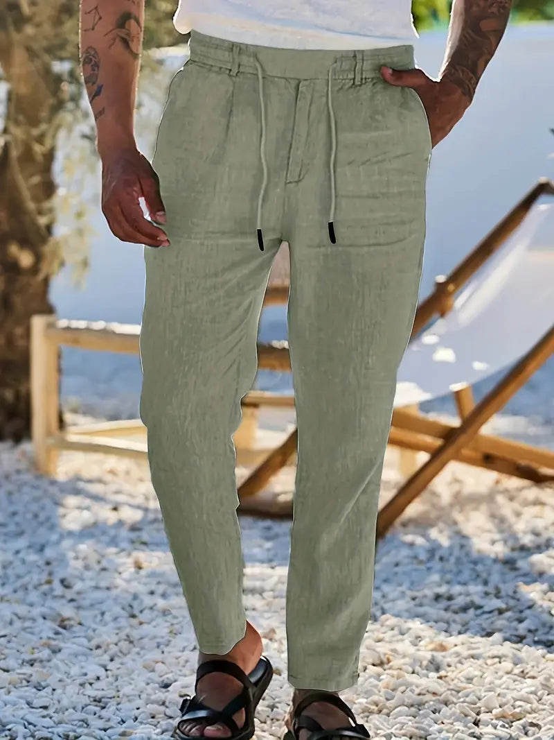 Adrien | Pantalon large en lin avec cordon