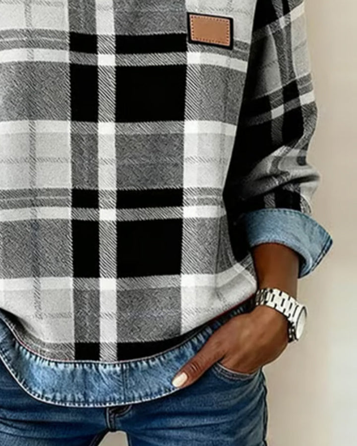Nina | Chemise à carreaux et empiècement en jean