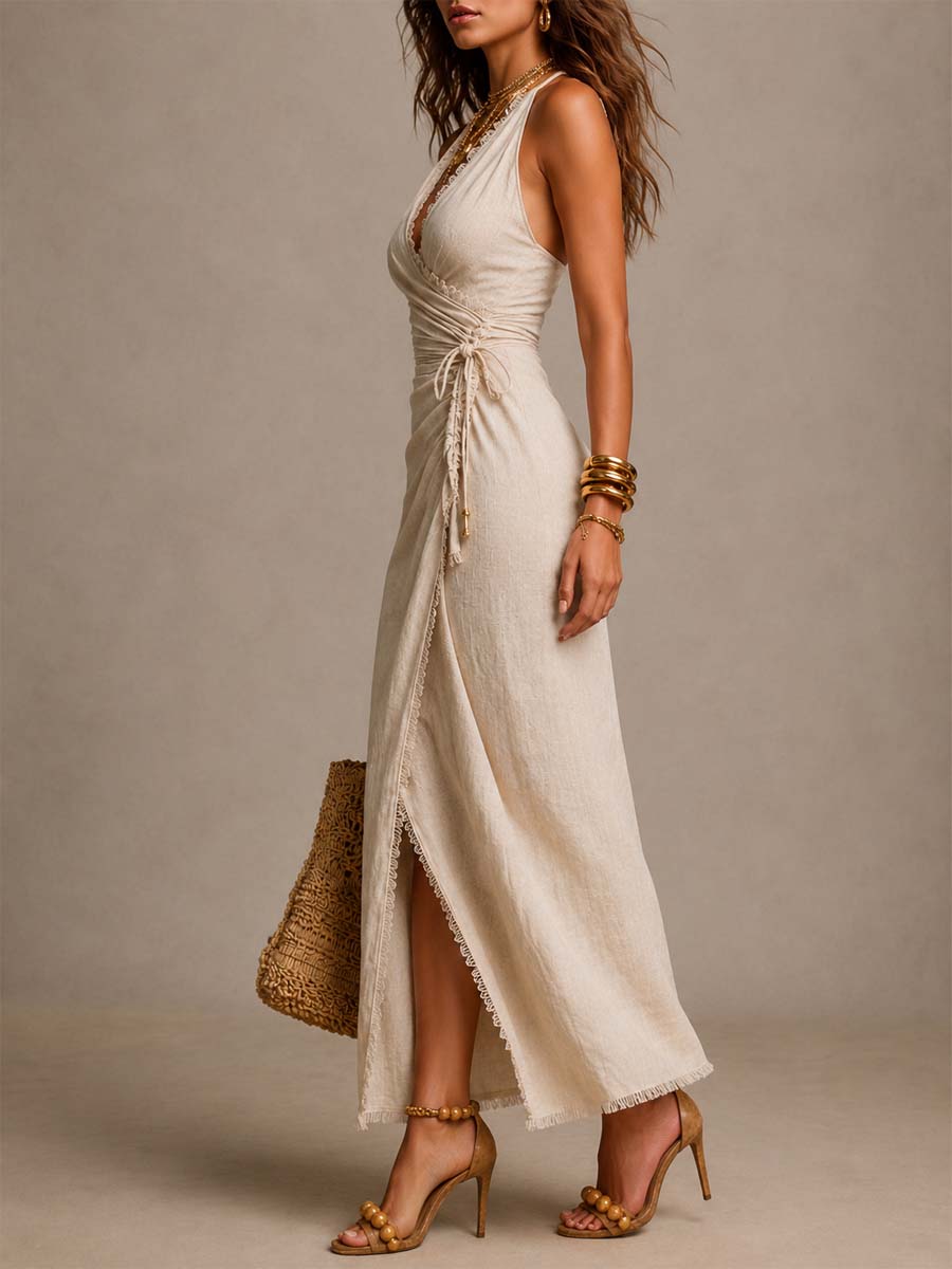 Alix | Robe midi en lin et dentelle