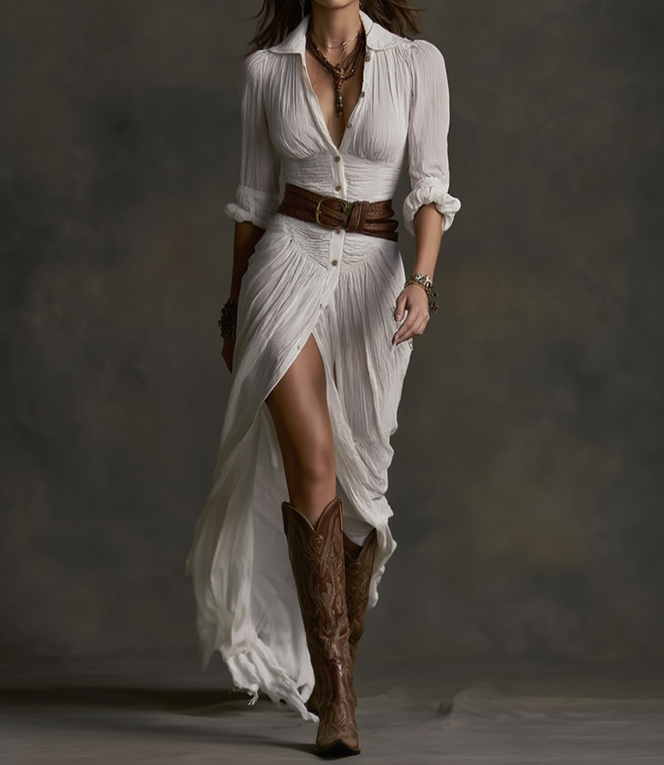 Apolline | Robe longue en lin à col inversé