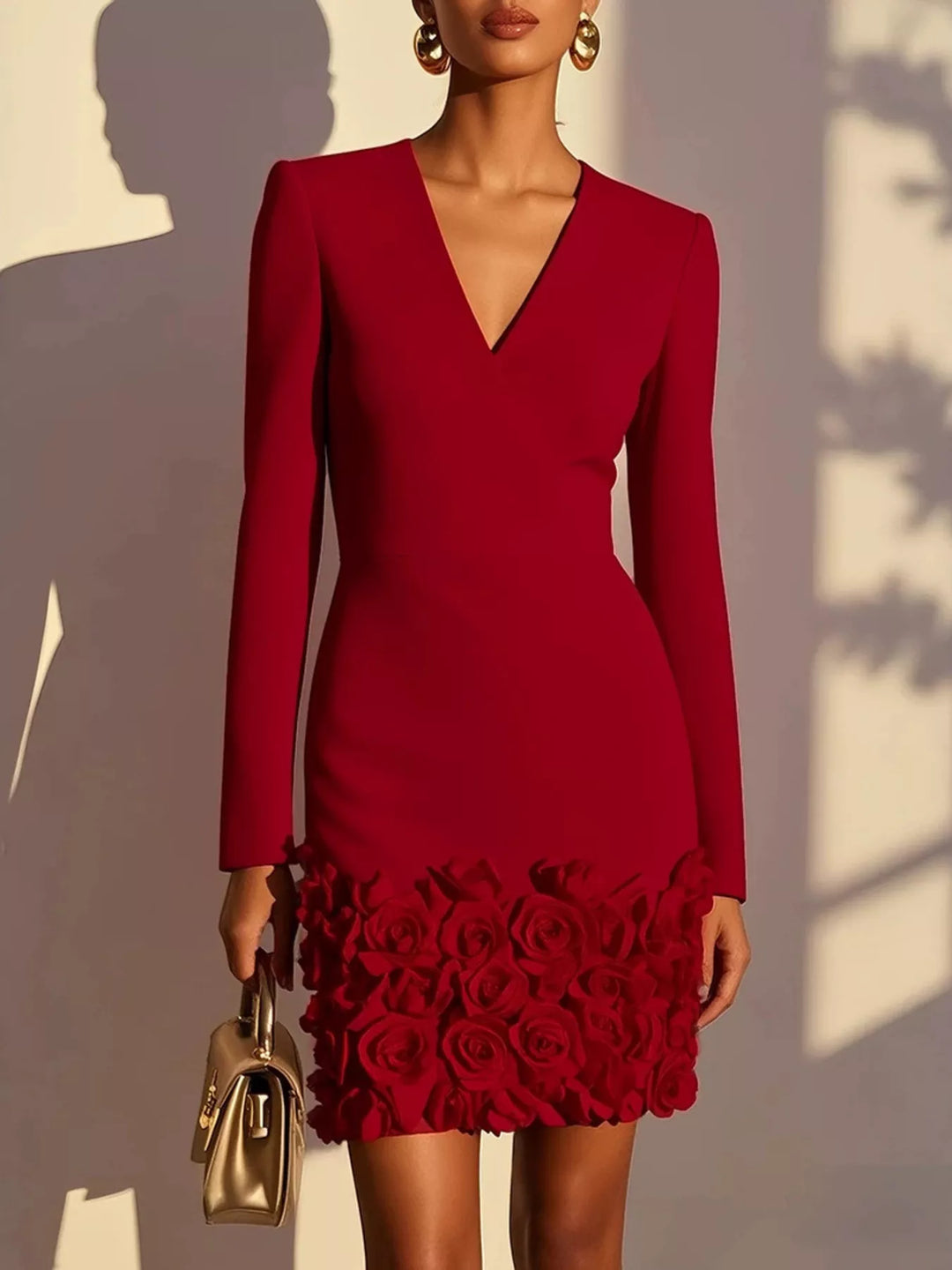 Élise | Robe à col V avec fleur décorative