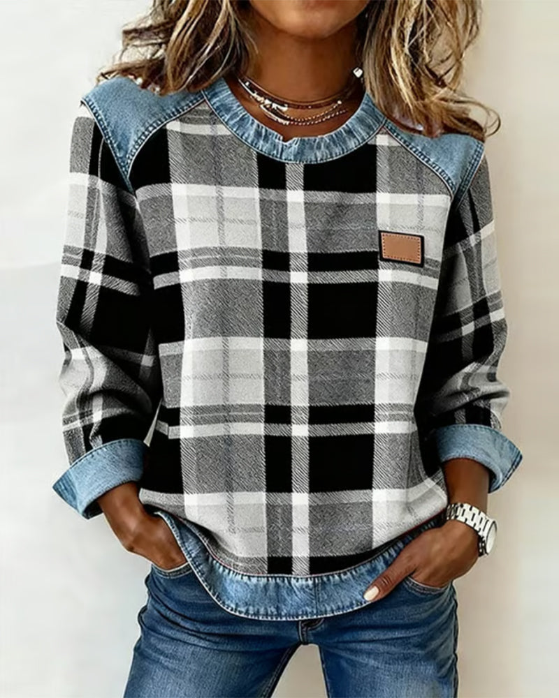 Nina | Chemise à carreaux et empiècement en jean