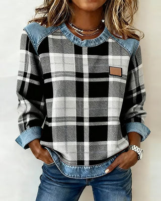 Nina | Chemise à carreaux et empiècement en jean