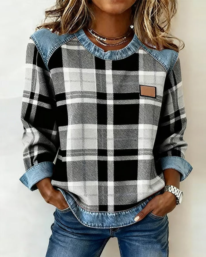 Nina | Chemise à carreaux et empiècement en jean