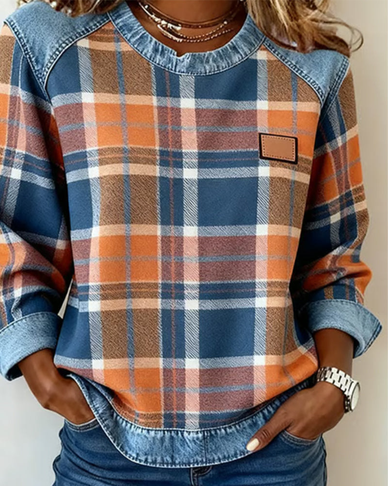 Nina | Chemise à carreaux et empiècement en jean