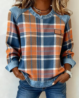 Nina | Chemise à carreaux et empiècement en jean