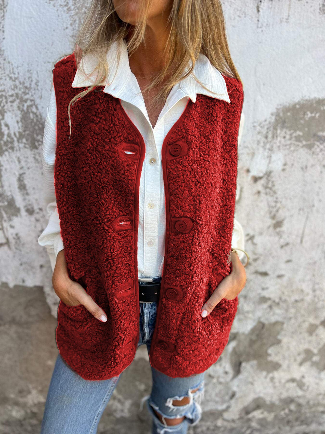 Louise | Gilet bouclé à boutons