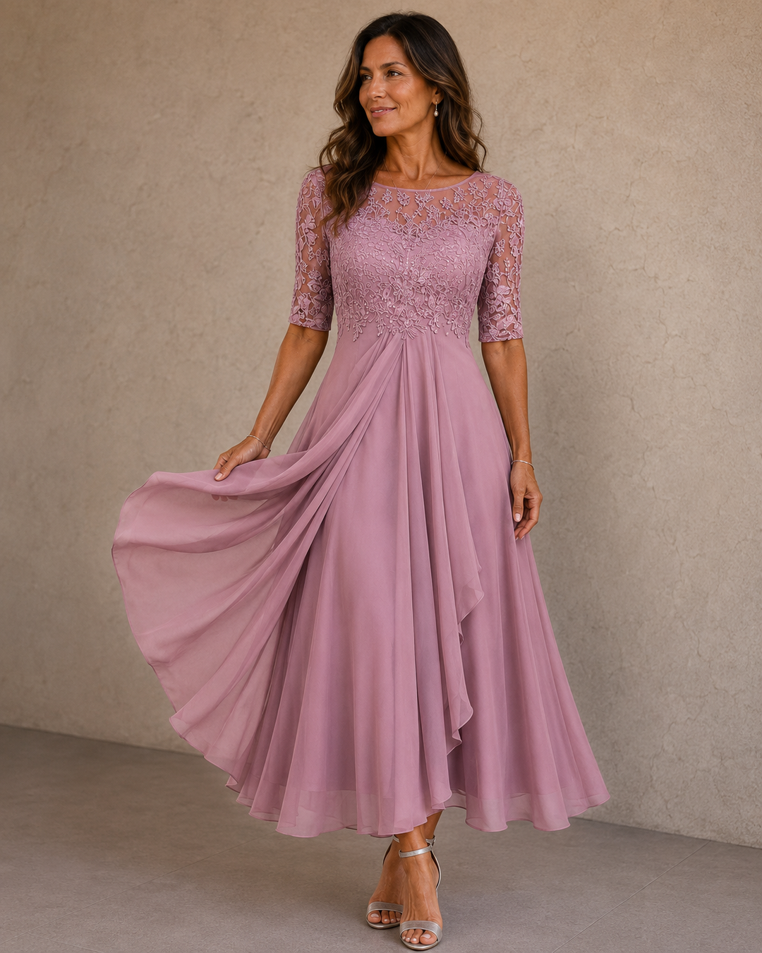 Bérangère | Robe en dentelle et mousseline