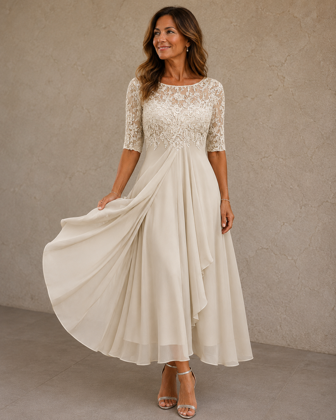 Bérangère | Robe en dentelle et mousseline
