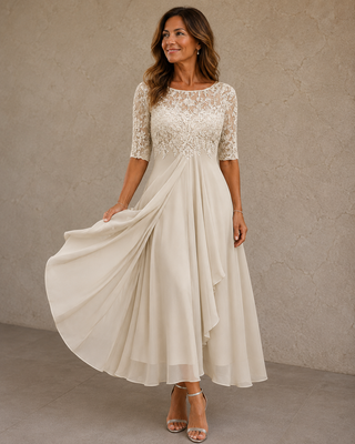 Bérangère | Robe en dentelle et mousseline