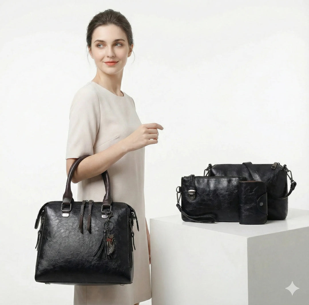 Adèle Rivoli | Ensemble sac et portefeuille en cuir véritable