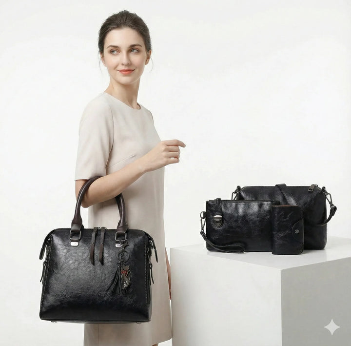 Adèle Rivoli | Ensemble sac et portefeuille en cuir véritable