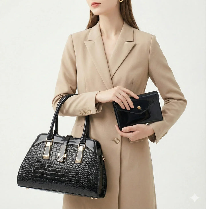 Fleur Paris | Ensemble sac et portefeuille en cuir véritable