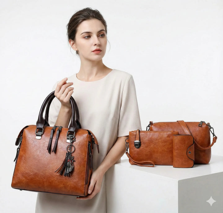 Adèle Rivoli | Ensemble sac et portefeuille en cuir véritable
