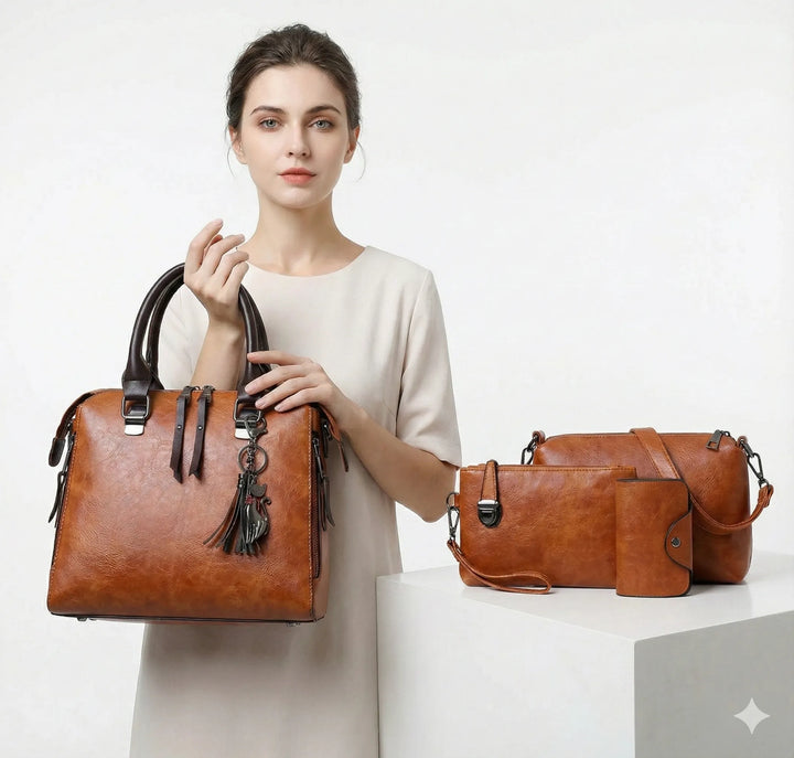 Adèle Rivoli | Ensemble sac et portefeuille en cuir véritable