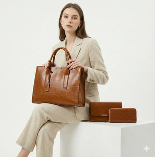 Hélène Paris | Ensemble sac et deux portefeuilles en cuir véritable