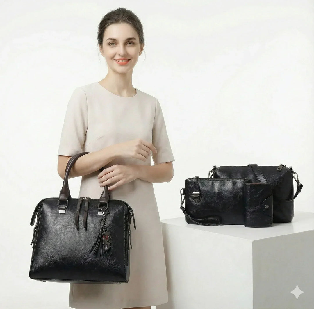 Adèle Rivoli | Ensemble sac et portefeuille en cuir véritable