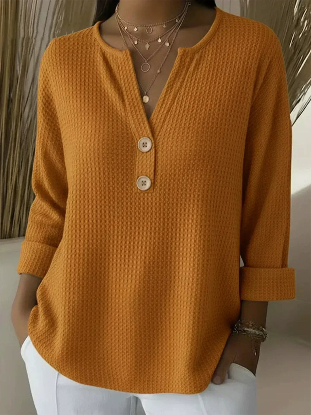Gwenaëlle | T-shirt Henley gaufré à boutons