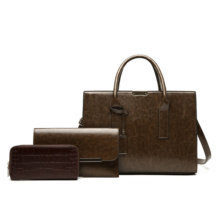 Hélène Paris | Ensemble sac et deux portefeuilles en cuir véritable