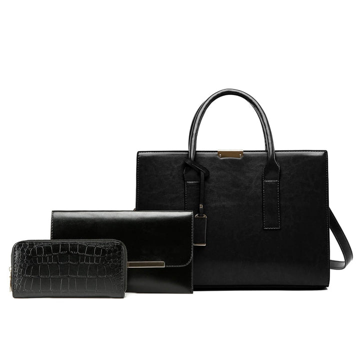 Hélène Paris | Ensemble sac et deux portefeuilles en cuir véritable