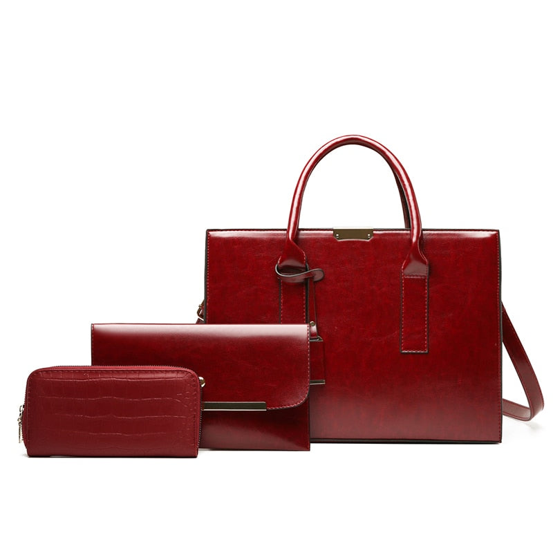 Hélène Paris | Ensemble sac et deux portefeuilles en cuir véritable