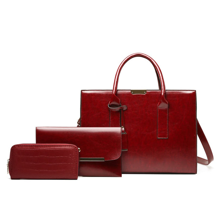 Hélène Paris | Ensemble sac et deux portefeuilles en cuir véritable