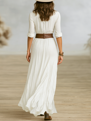 Apolline | Robe longue en lin à col inversé
