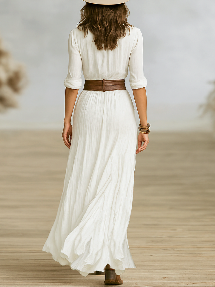Apolline | Robe longue en lin à col inversé