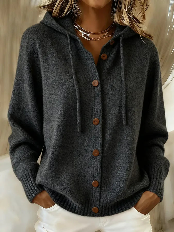 Blanche | Veste en maille à capuche boutonnée