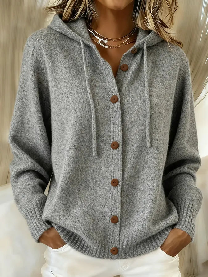 Blanche | Veste en maille à capuche boutonnée