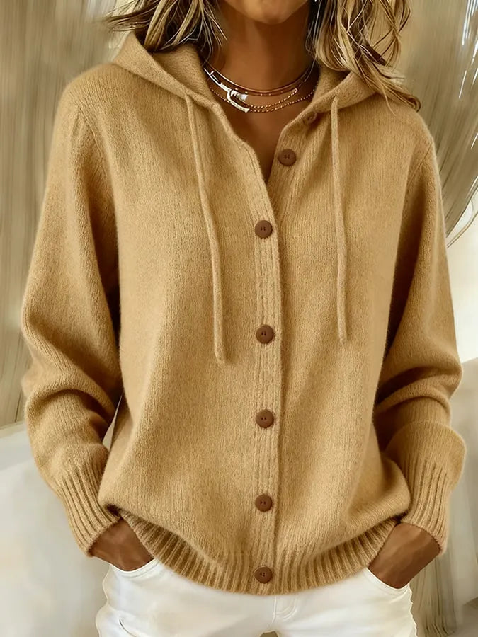Blanche | Veste en maille à capuche boutonnée