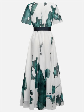 Brune | Robe longue à imprimé aquarelle