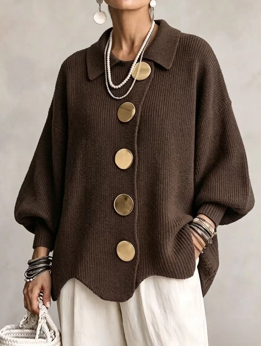 Andrée | Cardigan ample à boutons dorés