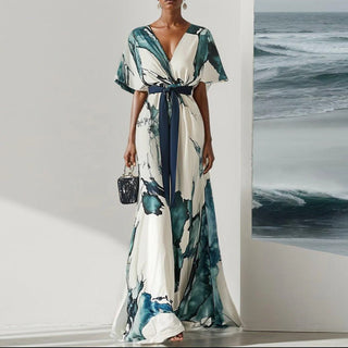 Brune | Robe longue à imprimé aquarelle