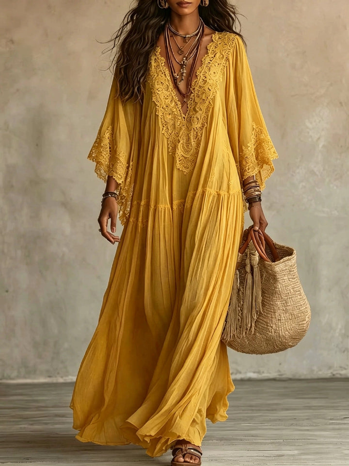 Flavie | Robe longue bohème brodée