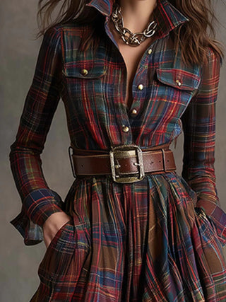 Margaux | Robe longue à carreaux avec ceinture