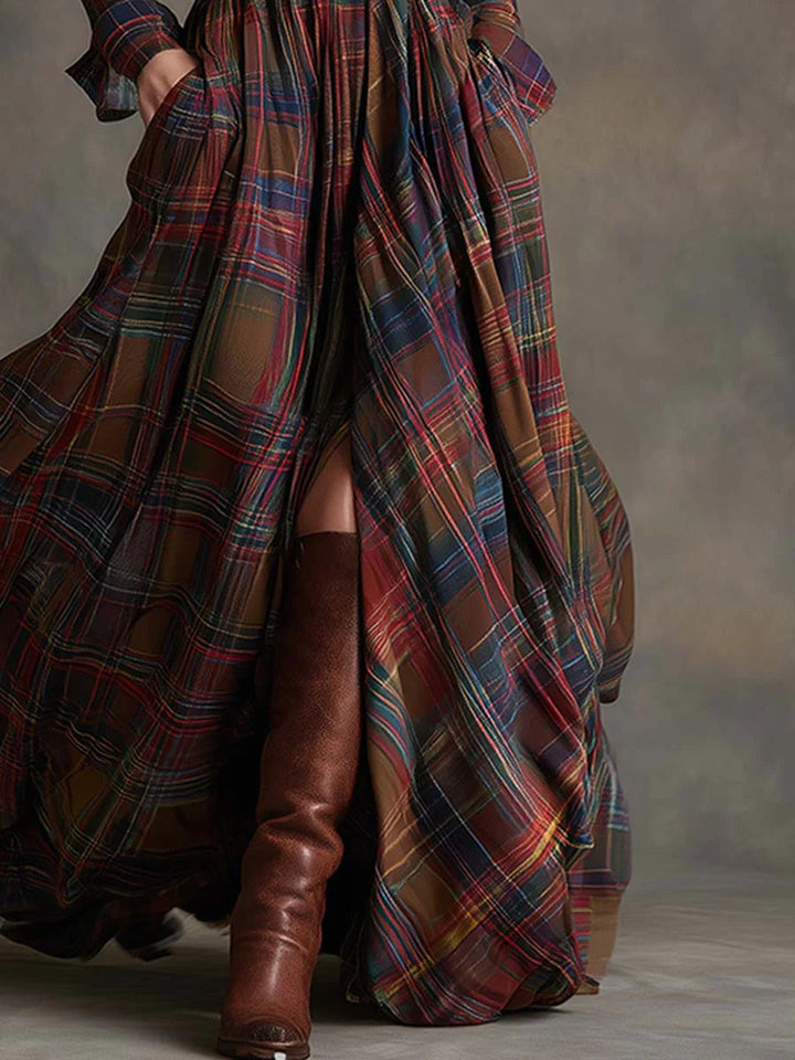 Margaux | Robe longue à carreaux avec ceinture