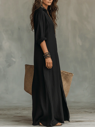 Daphné | Robe longue noire boutonnée