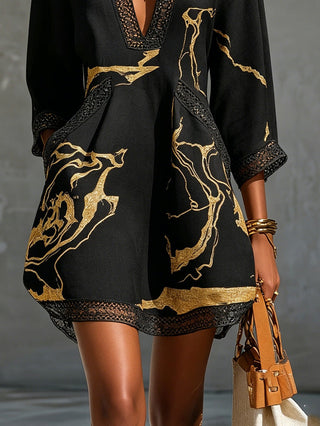 Astrid | Mini-robe noire à imprimé marbré doré