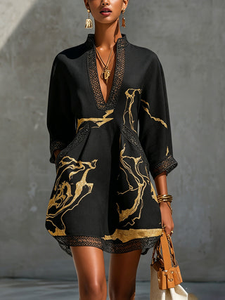 Astrid | Mini-robe noire à imprimé marbré doré