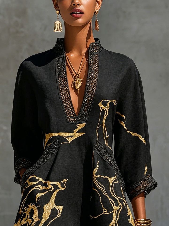 Astrid | Mini-robe noire à imprimé marbré doré