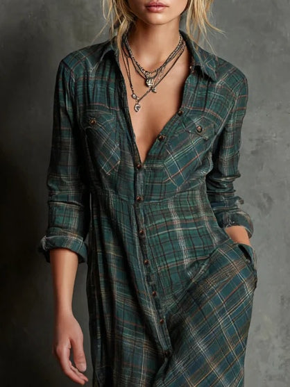 Éléonore | Robe-chemise longue à carreaux