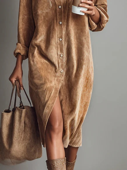 Clémence | Robe midi en velours côtelé