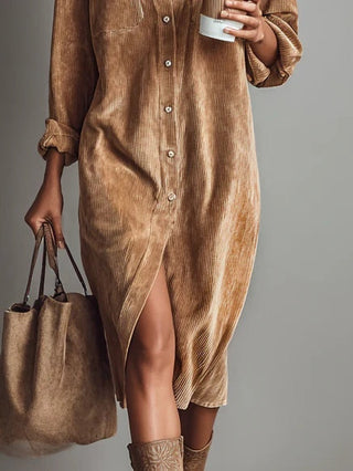 Clémence | Robe midi en velours côtelé