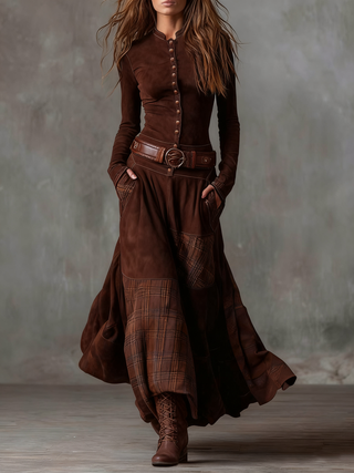 Maëlle | Robe longue en suédine avec ceinture